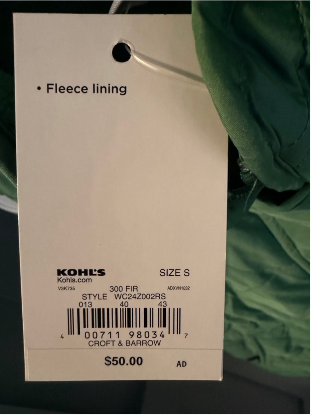 Croft & Barrow Quilted Fleece Lined Vest Green Size S NWT - Picture 4 of 13